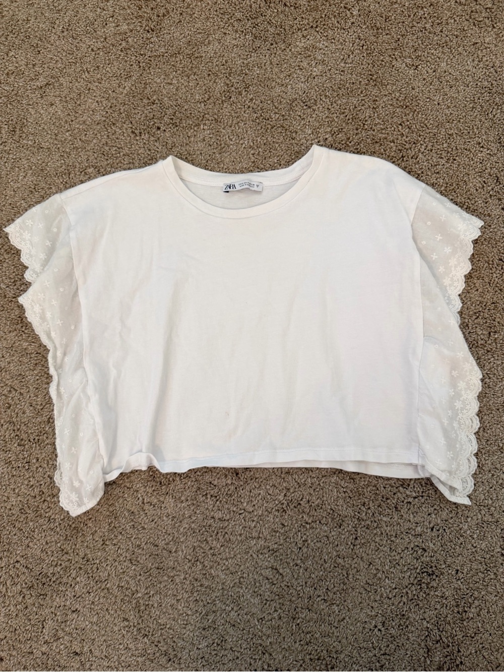 Zara White Lace Flutter Sleeve Crop Top